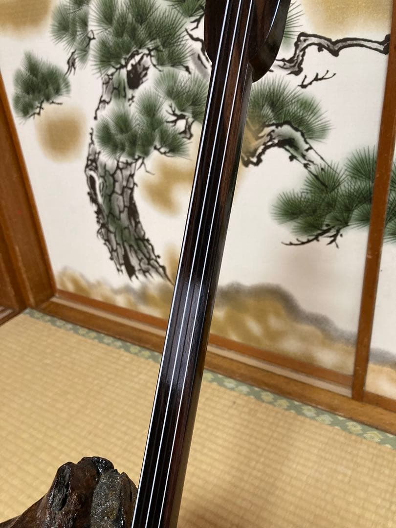 沖縄三線！黒木！黒檀！カマゴン！知念大工型！本蛇皮　本張り【一枚張り】
