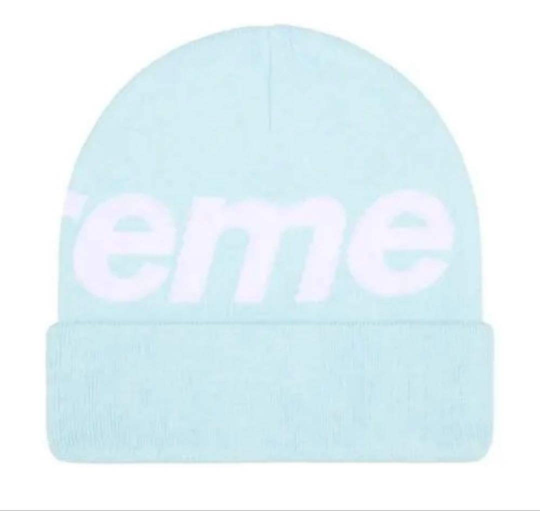 Supreme Big Logo Beanie ライトブルー　shimo