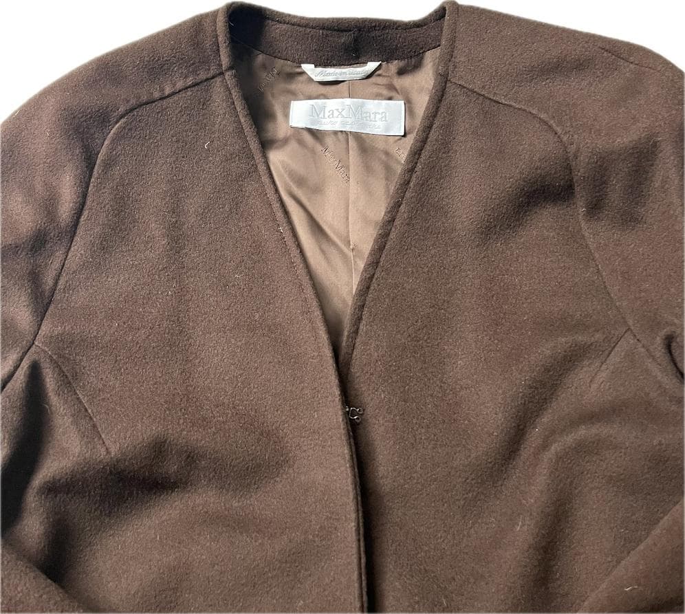 【高級】MaxMara 白タグ カシミヤ100% ロングコート ファー袖 40