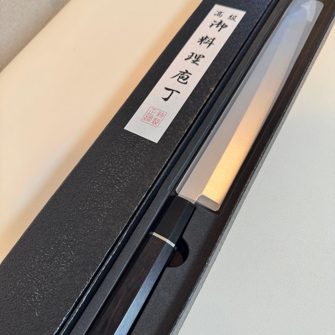 切付柳刃 270mm 片刃 鏡面仕上げ 天然牛角黒檀八角柄 刺身包丁