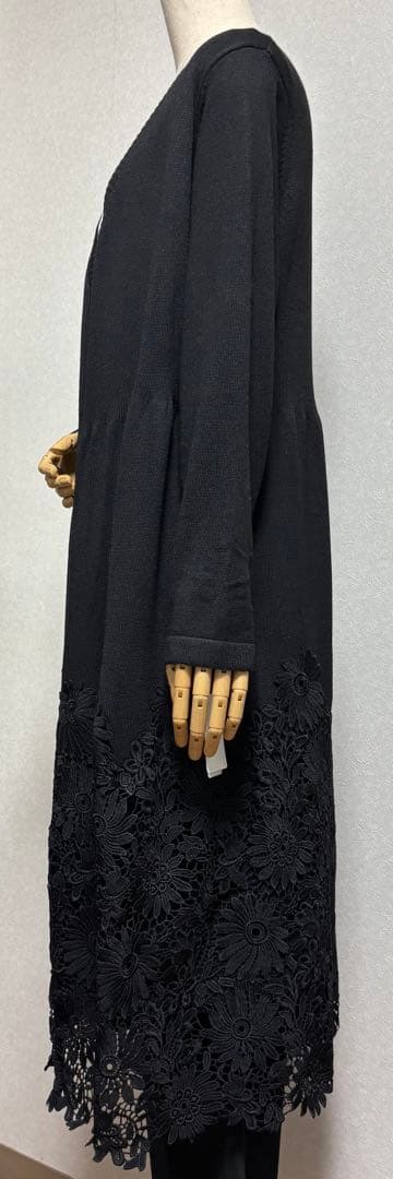 【新品】 Lascolinas フラワーレース ロングニットカーディガン M〜L