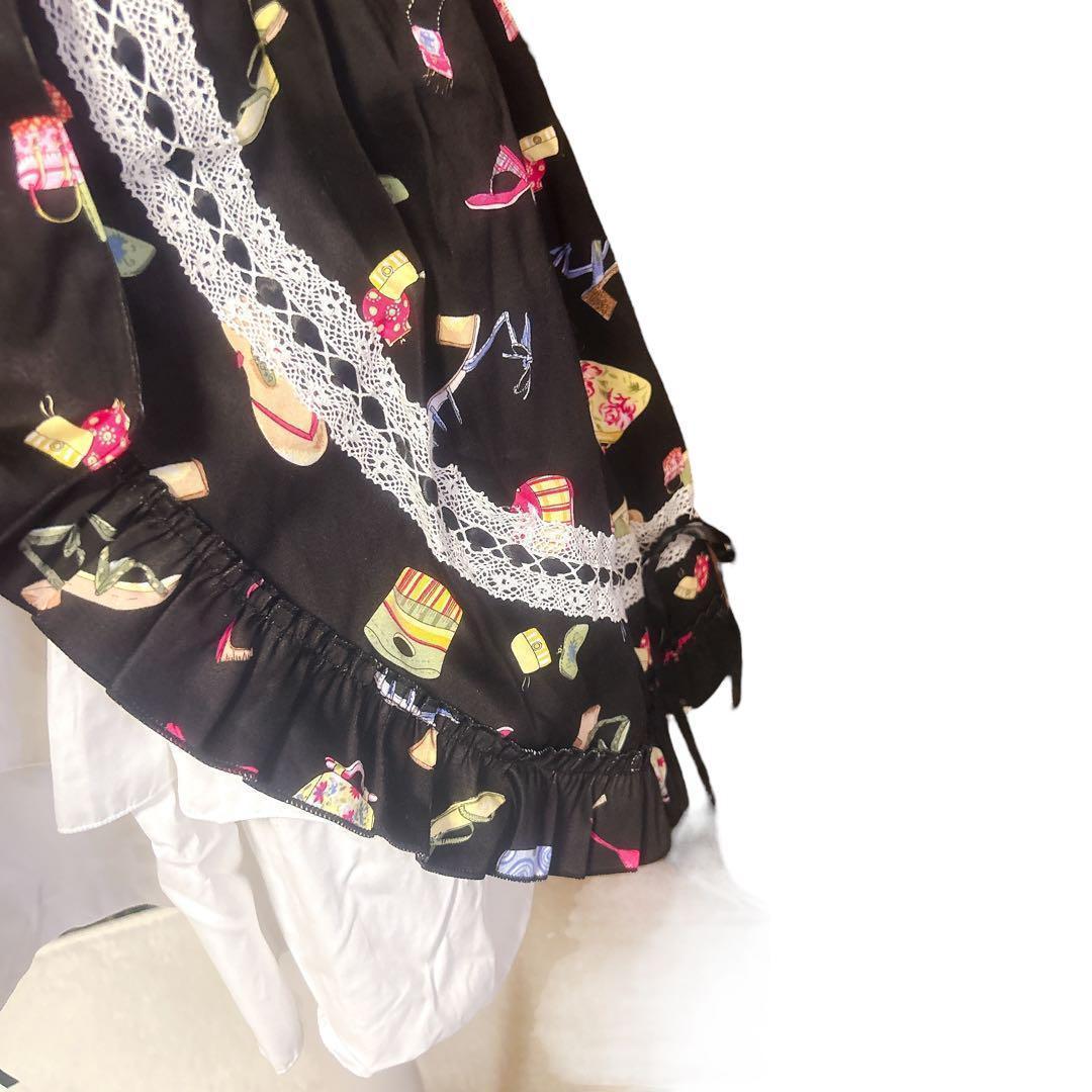 BODYLINE 新品タグ付き リボン ワンピース 黒×総柄 Fロリータ