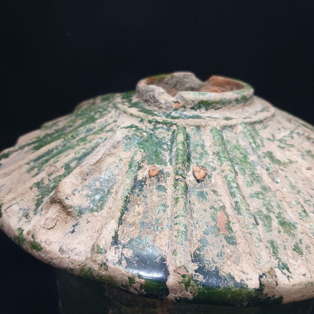 Y2952-2 中国 漢代 緑釉穀倉 置物 高さ27.5㎝