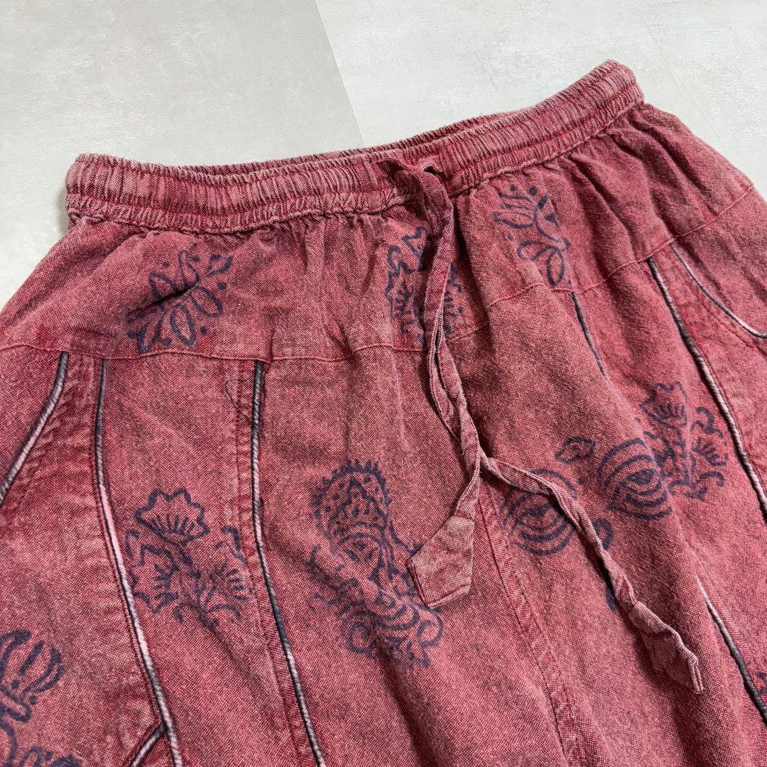 vintage バルーンパンツ　ネパール製　コットン　赤　民族　ネイティブ