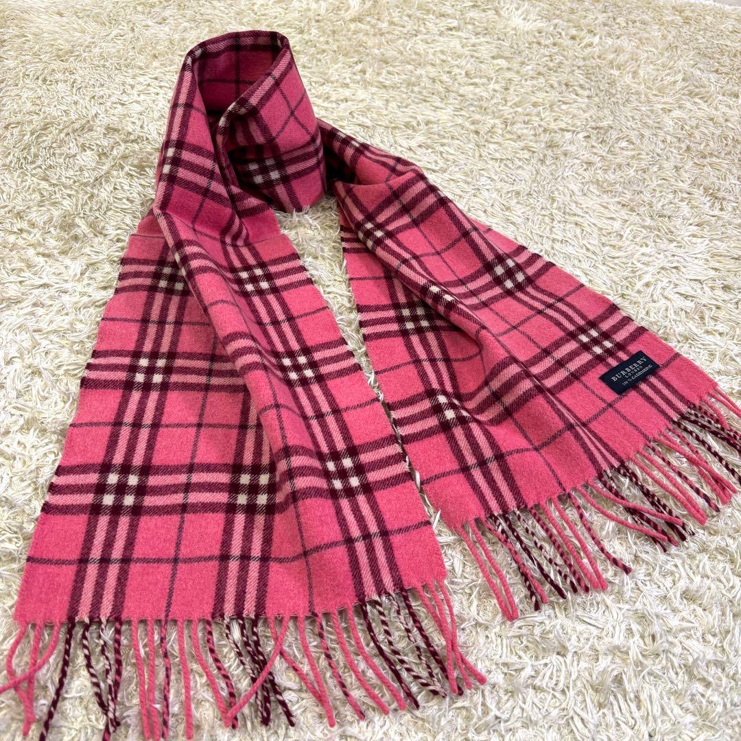 美品　人気カラー　バーバリーロンドン　チェック柄　カシミヤ100% マフラー