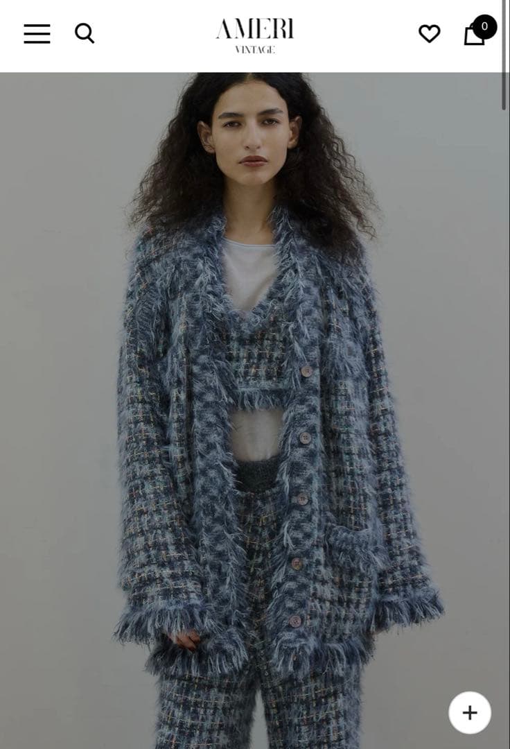 トップス Ameri TWEED FRINGE KNIT CARDIGAN