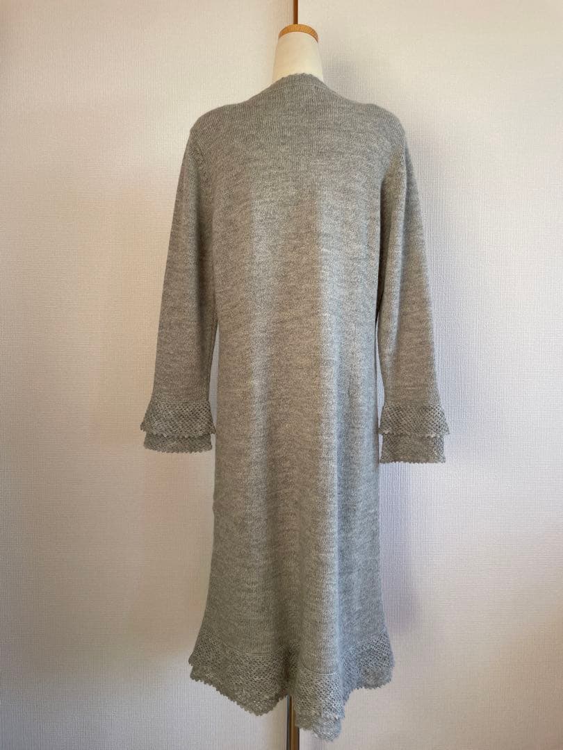 美品  ALPACA アルパカ100％ ロングニットカーディガングレー