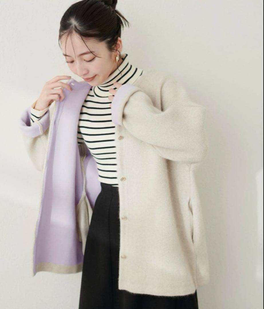 【新品】naturalcouture FOX混Wフェイスニットコート アイボリー