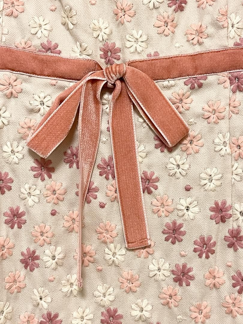 TOCCA トッカ ワンピース ベージュxピンク系 刺繍 花柄 size0 S