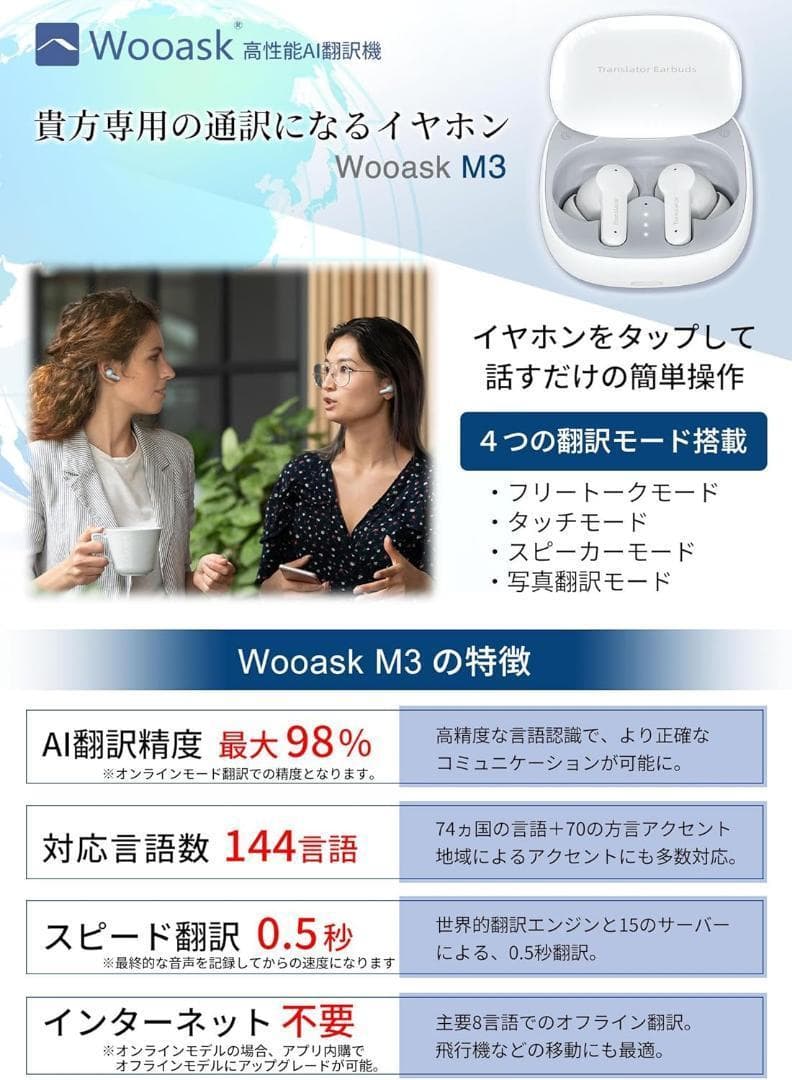 【新品未使用】 Wooask M3 PLUS　イヤホン翻訳機(オンライン版)