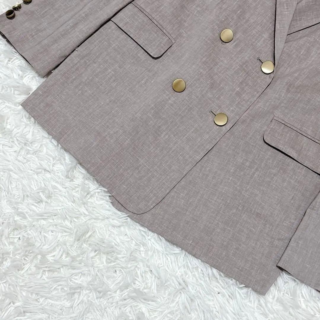 美品☆NOBLE　麻ストレッチダブルブレストジャケット　金ボタン　38