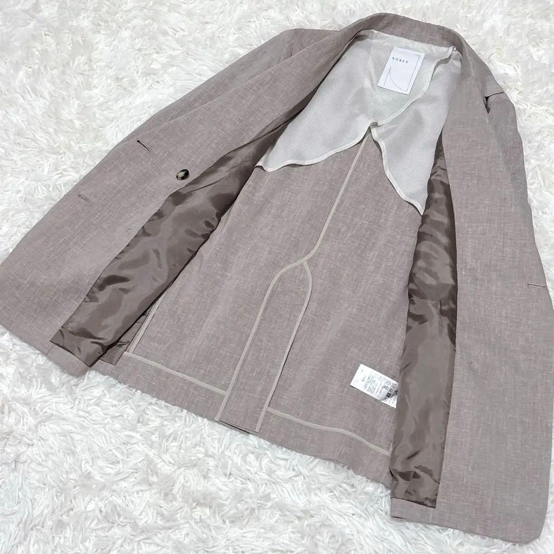 美品☆NOBLE　麻ストレッチダブルブレストジャケット　金ボタン　38