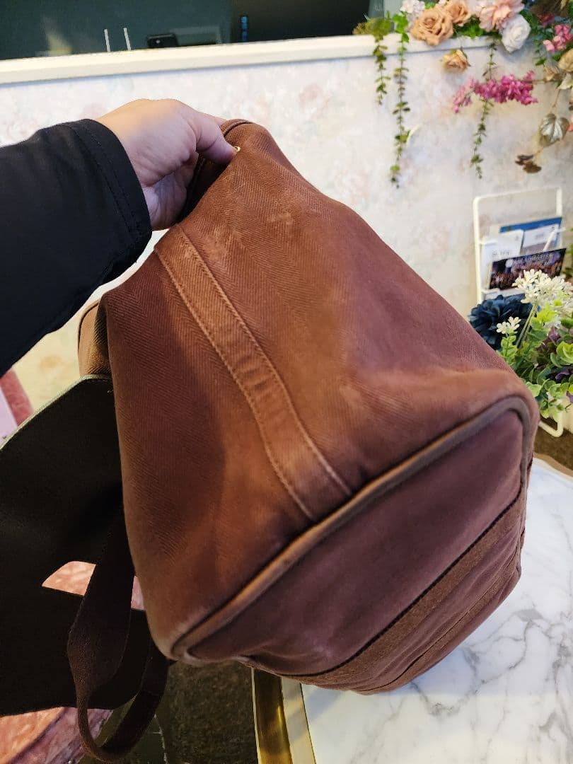 HERMESブラウン レザー キャンバス ボストンバッグ