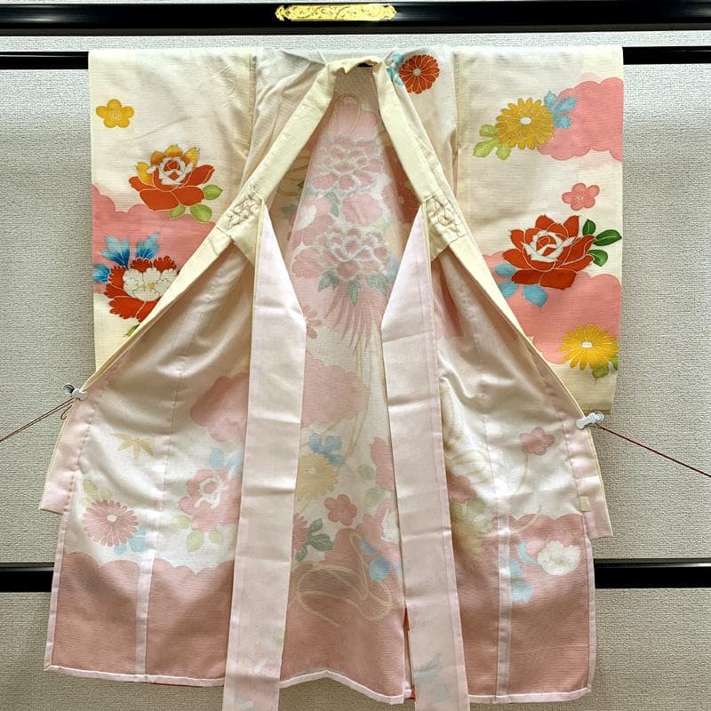 □503ax84□お宮参り 女児 絽 祝い着 掛け着 長襦袢付 花 刺繍□美品