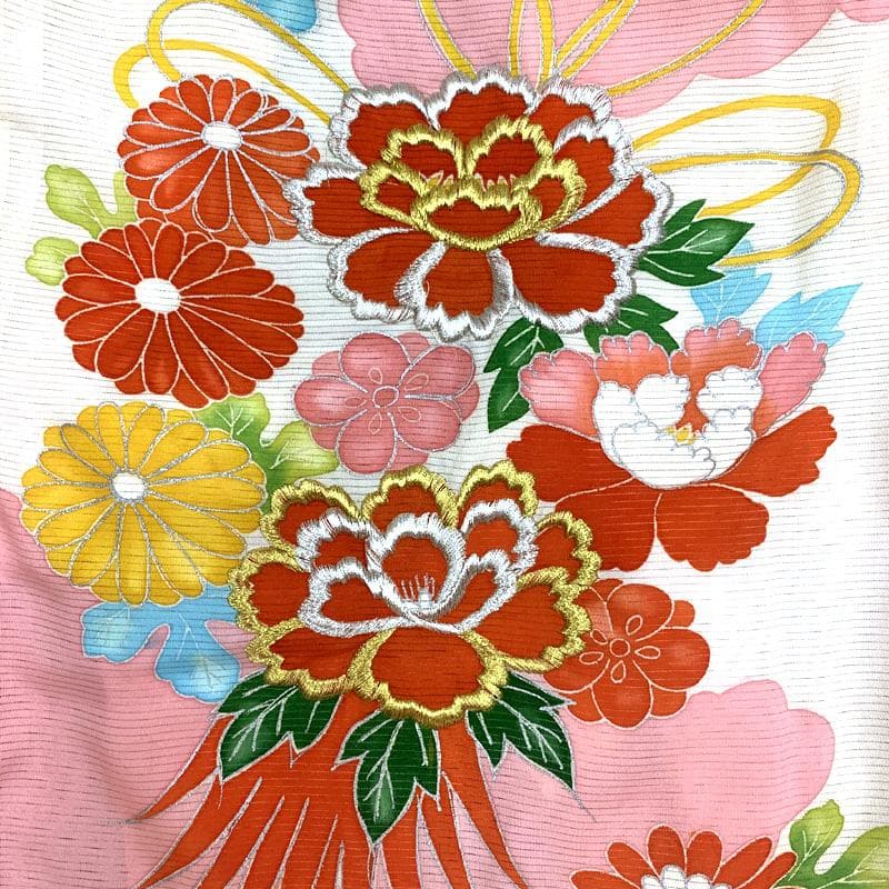 □503ax84□お宮参り 女児 絽 祝い着 掛け着 長襦袢付 花 刺繍□美品