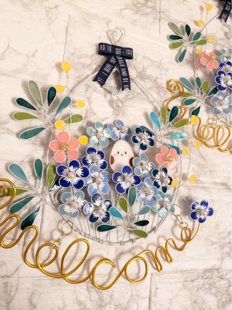 小鳥とネモフィラのお花畑・ワイヤークラフト・ワイヤーアート