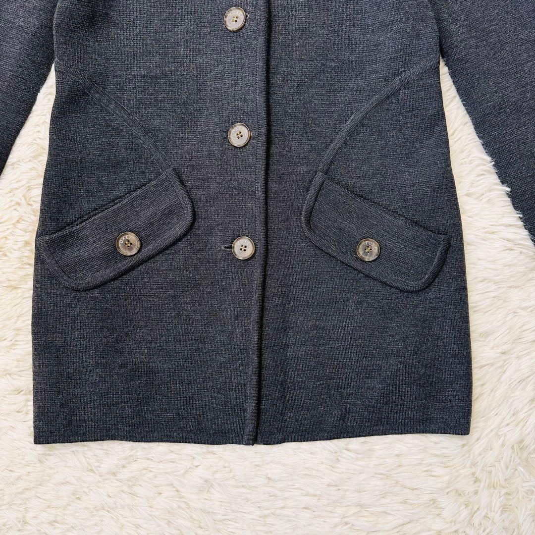 美品 FOXEY ウール ジャケットカーディガン ロゴボタン 日本製 グレー L