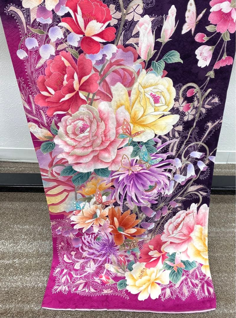 振袖 豪華 型友禅 刺繍 金駒 金彩 紋意匠 身丈169cm 撥水加工済