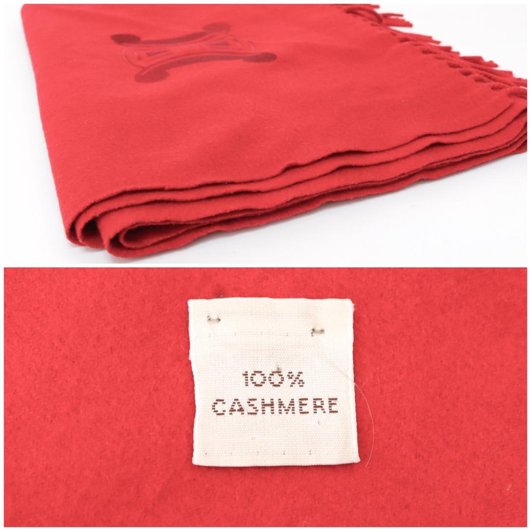 美品 CELINE カシミヤ100％ マフラー 赤 トリオンフ刺繍 1019