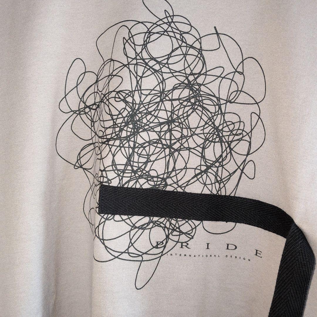 【PRIDE】ライトグレー 長袖 Tシャツ 抽象線画