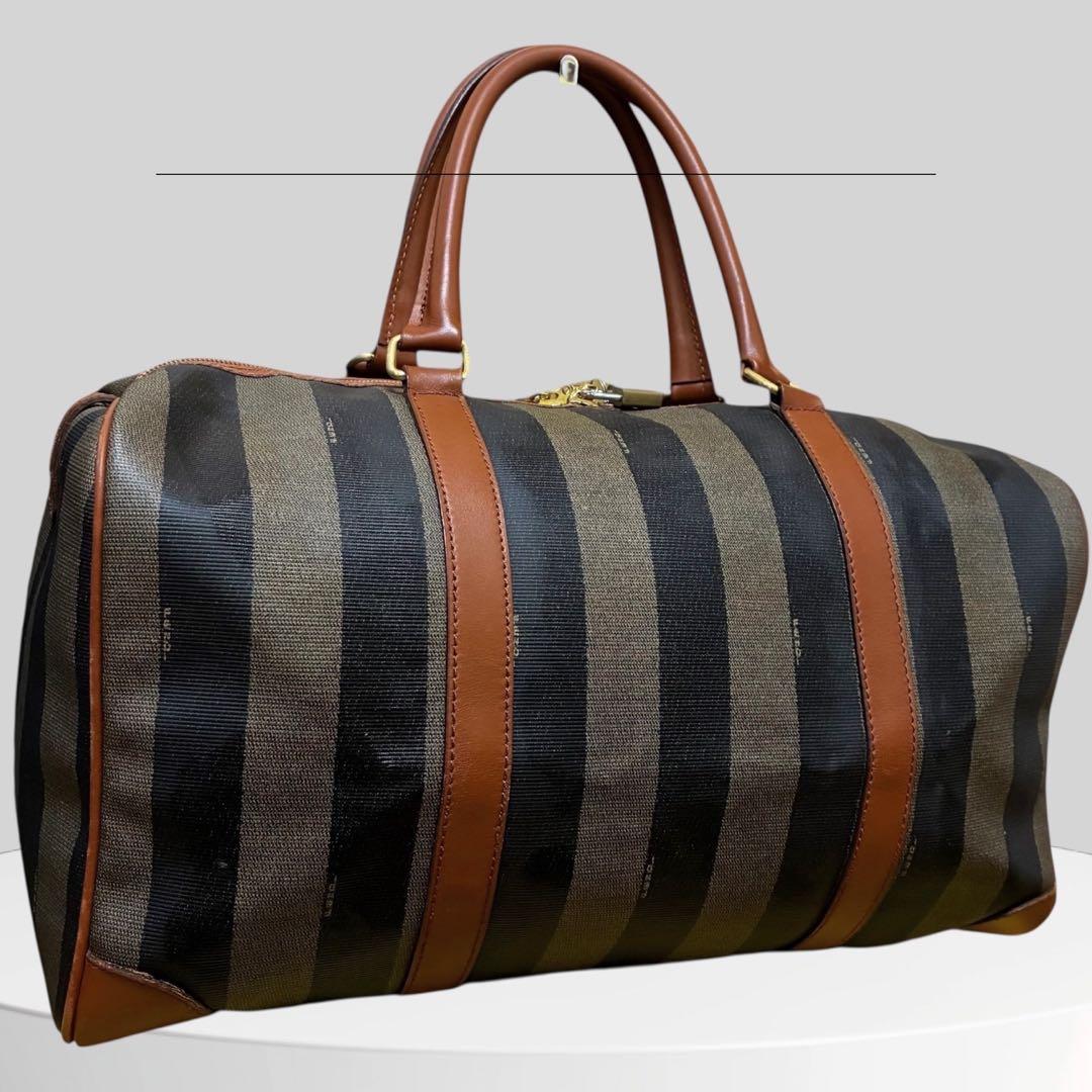 美品 FENDI フェンディ ペカン ボストンバッグ 南京錠 PVCレザー 黒茶