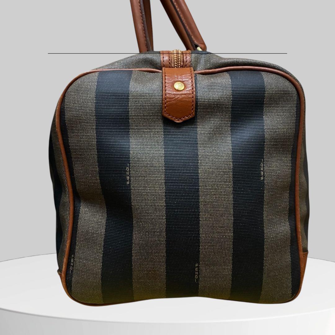 美品 FENDI フェンディ ペカン ボストンバッグ 南京錠 PVCレザー 黒茶