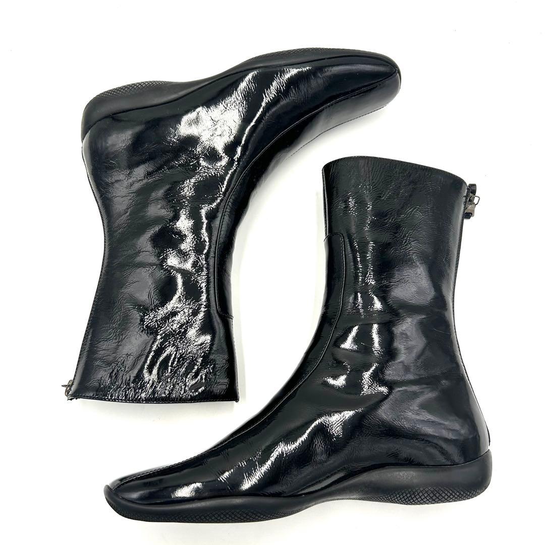 PRADA プラダ パテントブーツ レザー ブラック 36 1/2