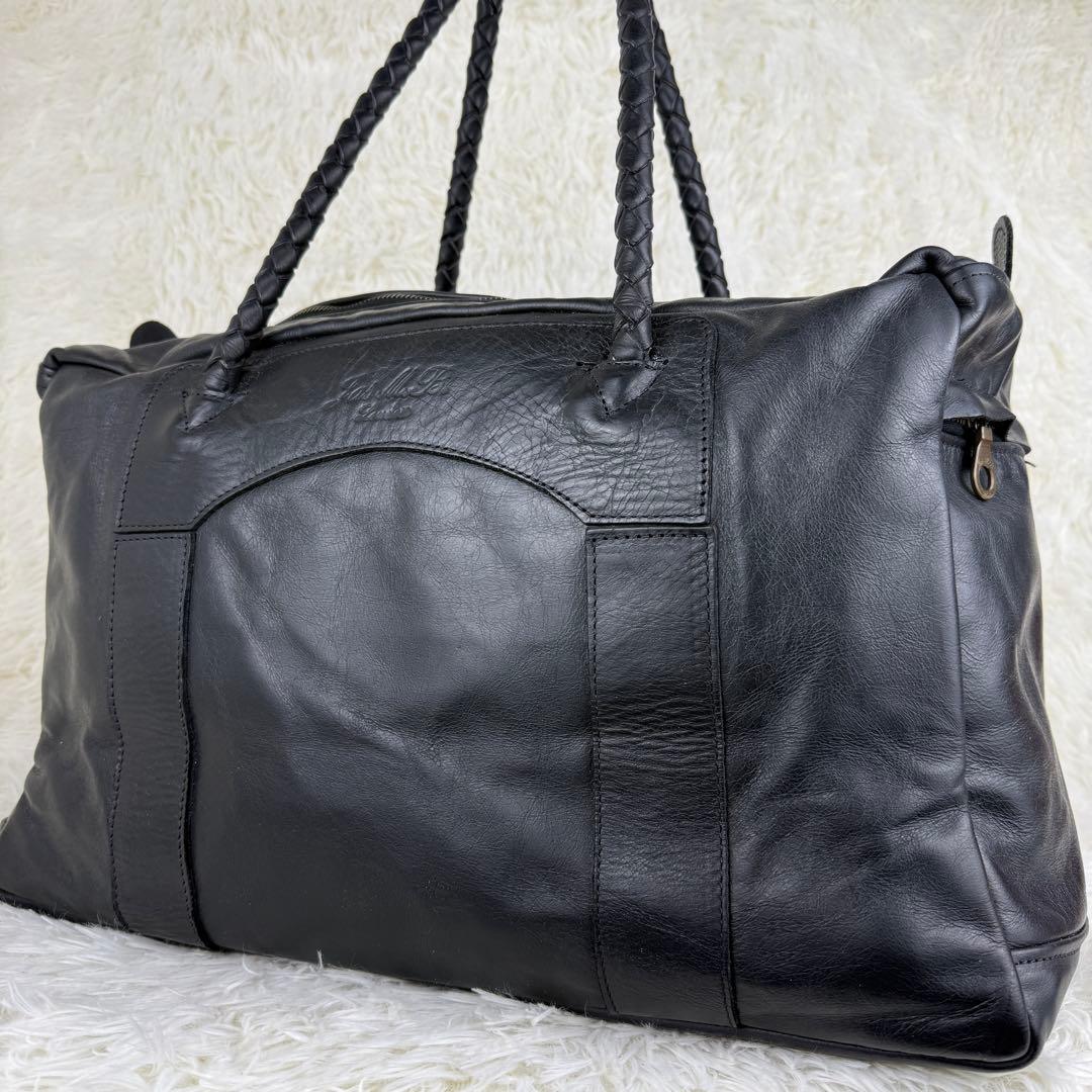 【美品】ジャスエムビー バッグ ボストン レザー ブラック イントレチャート