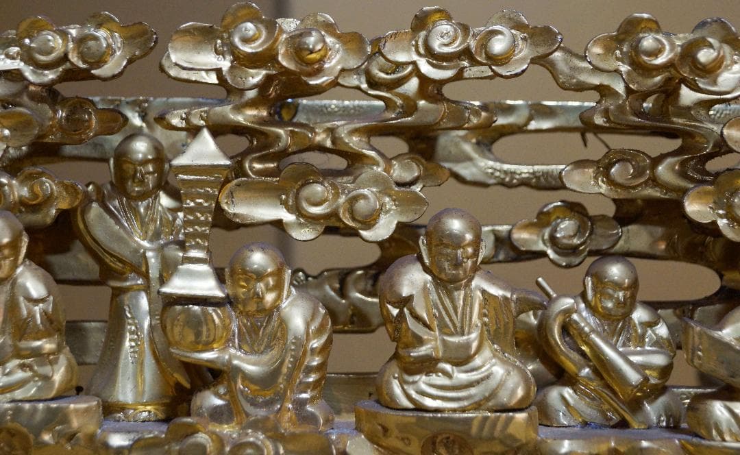 専用大正期 木製透かし彫り『龍羅漢図』金箔塗り 欄間飾り木彫欄間 仏壇飾