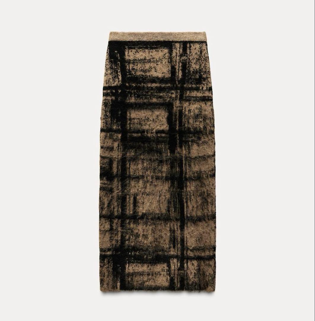 【新品未使用】ZARA ザラ ブラウン チェック柄 タイトスカート Mサイズ