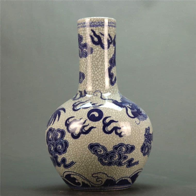 北宋官窯青花竜紋天球瓶  景徳鎮 陶磁器 装飾品 工芸品美術品 置物
