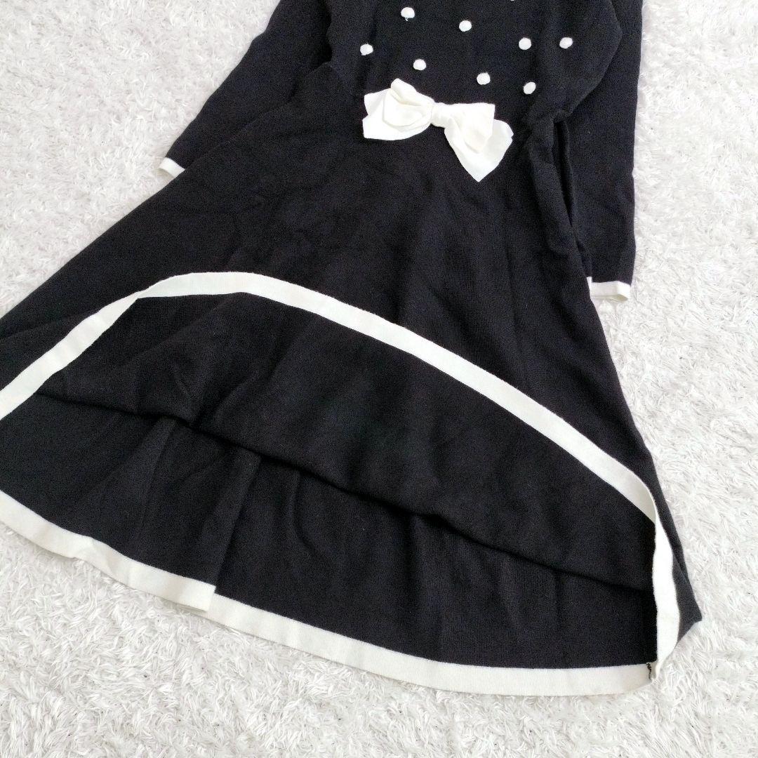 M'S GRACY エムズグレイシー ドット リボン フレア ワンピース 黒　L