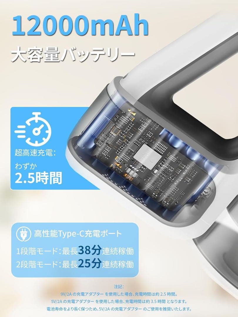 掃除機 コードレス スティッククリーナー 50000pa サイクロン 回転ヘッド