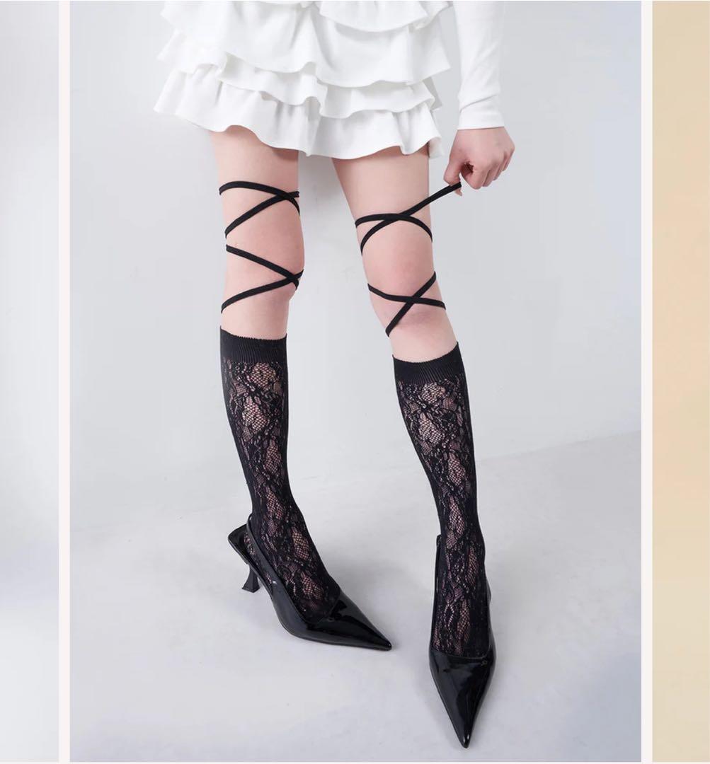 新品未開封 ダーリッチ Darich レースハイソックス 黒 ブラック Free