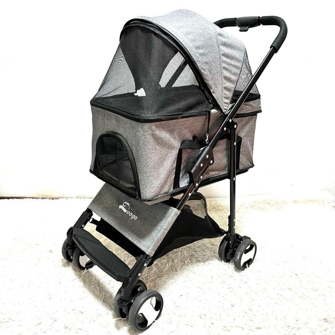 Doogo ペットカート 黒 メッシュカバー付き 小型犬 中型犬