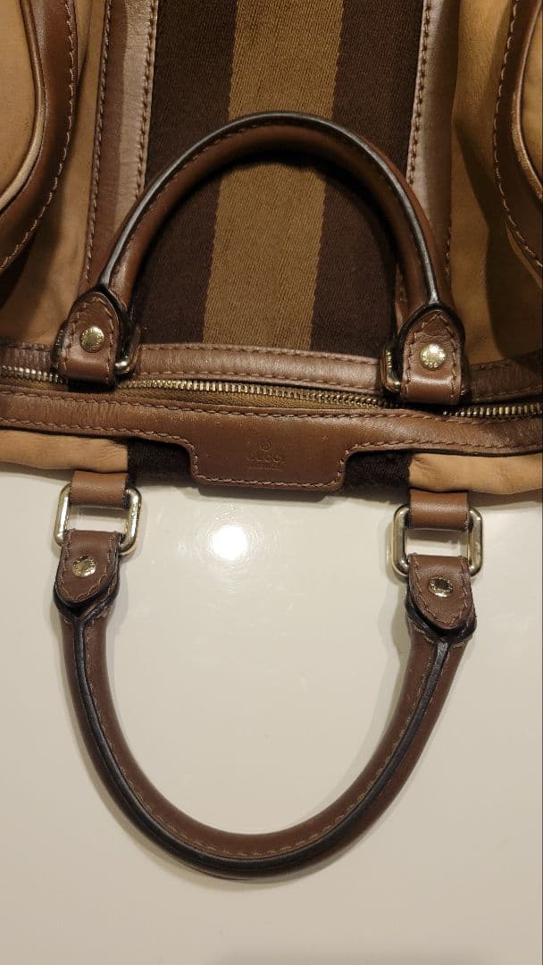 GUCCI グッチ ストライプデザイン ボストンバッグ スウェード レザー