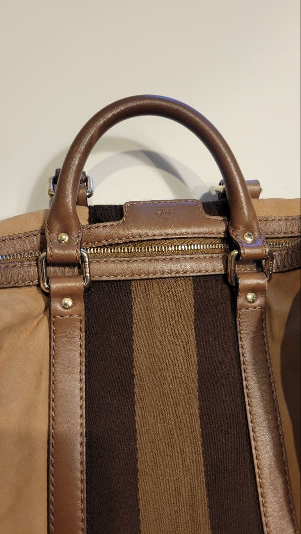 GUCCI グッチ ストライプデザイン ボストンバッグ スウェード レザー