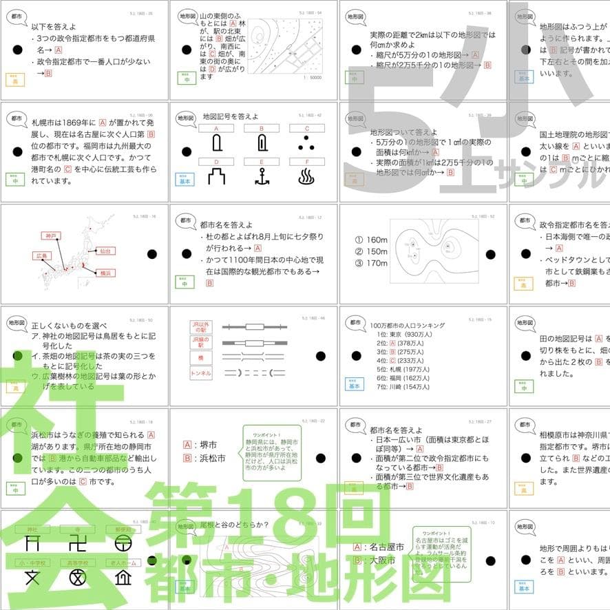 中学受験 暗記カード【5年上 社会 全セット 1-19回】組分けテスト 予シリ