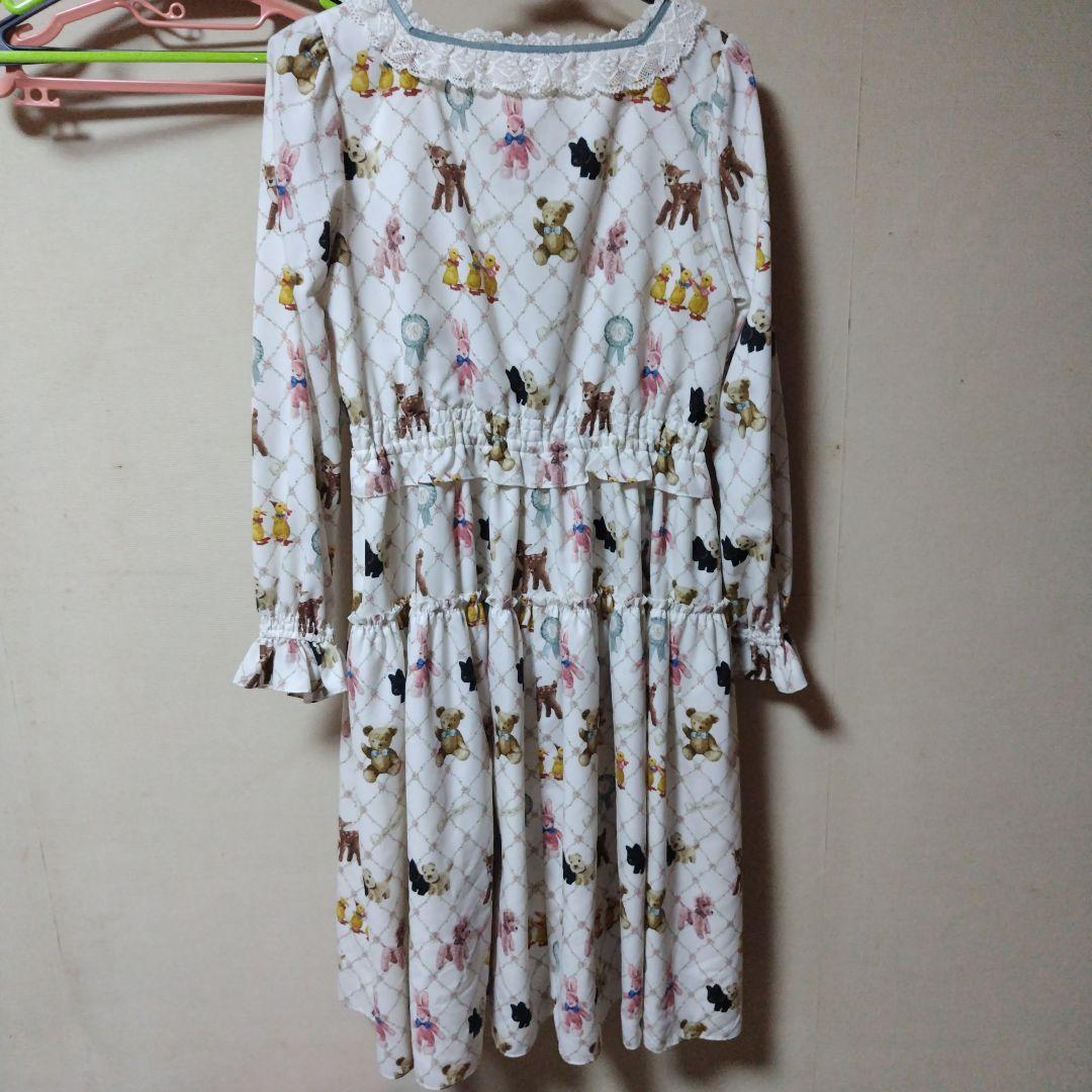 【美品】ぬいぐるみ柄ワンピース（白）