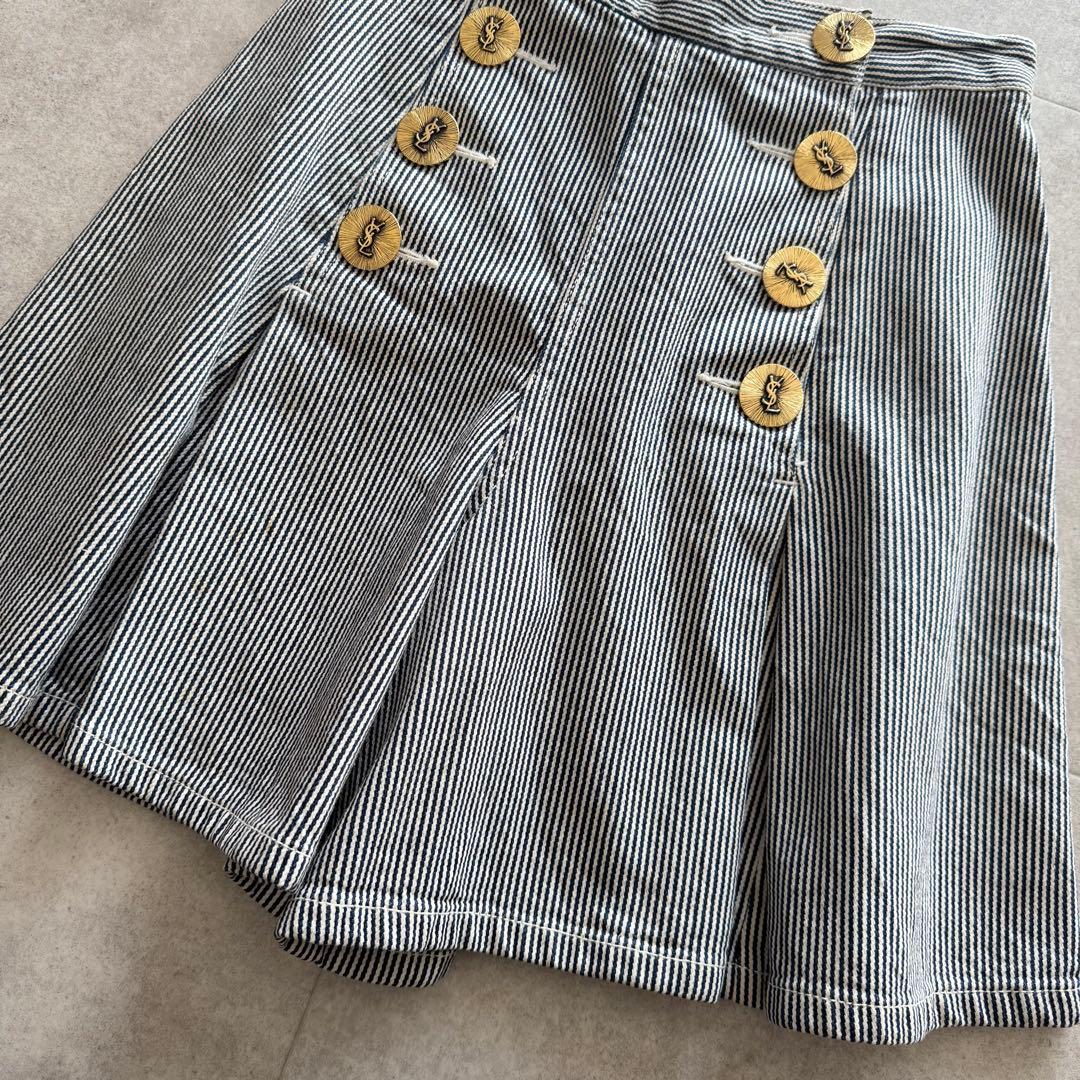 イヴサンローラン　キュロット　フレア　金ボタン　ボタン　刺繍　 ストライプ　38