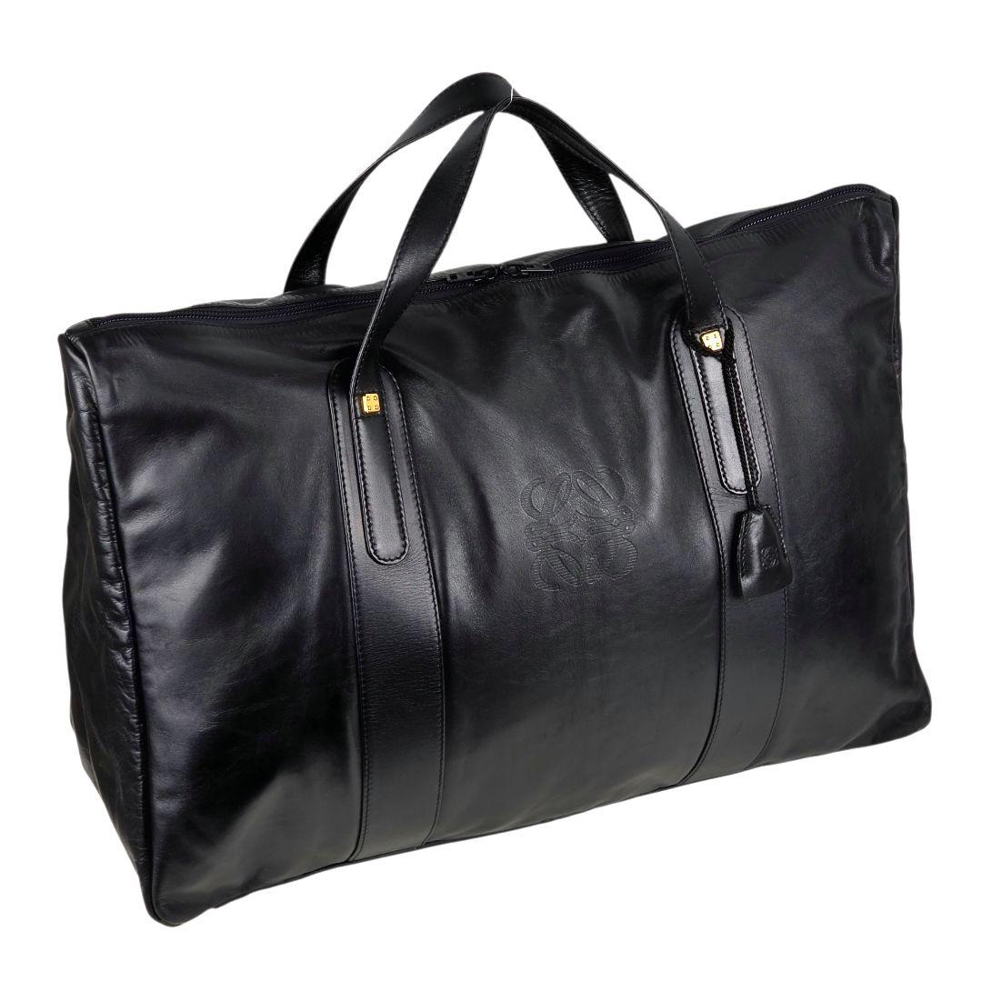 美品 ロエベ LOEWE アナグラム レザー ボストンバッグ ブラック