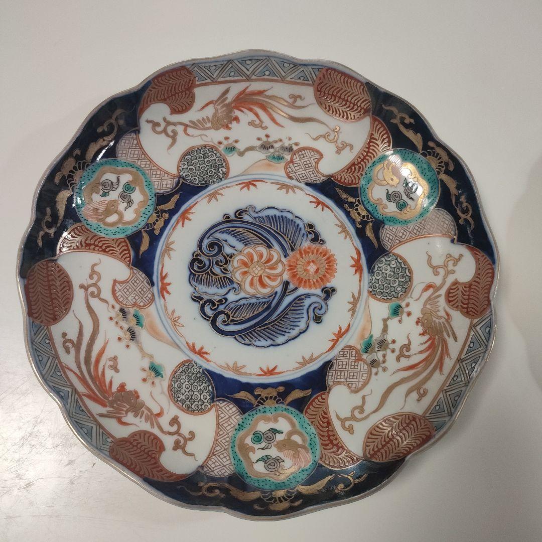 骨董 伊万里 色絵 龍鳳凰文皿 24cm×2枚　江戸後期