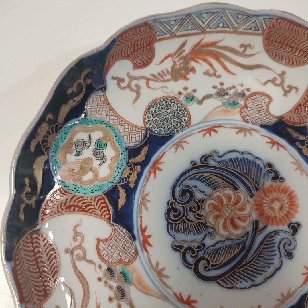 骨董 伊万里 色絵 龍鳳凰文皿 24cm×2枚　江戸後期