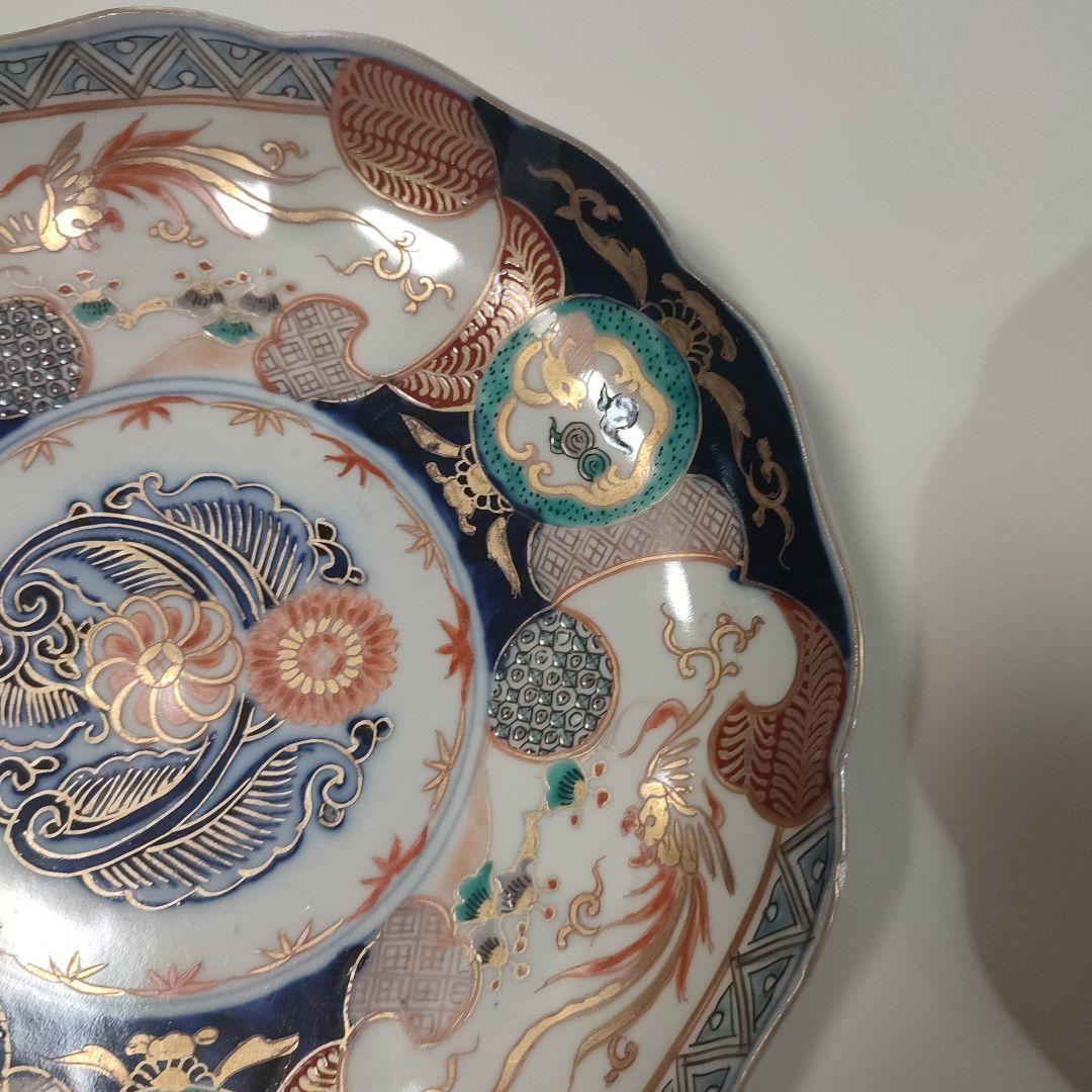 骨董 伊万里 色絵 龍鳳凰文皿 24cm×2枚　江戸後期