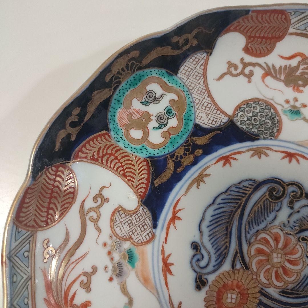 骨董 伊万里 色絵 龍鳳凰文皿 24cm×2枚　江戸後期
