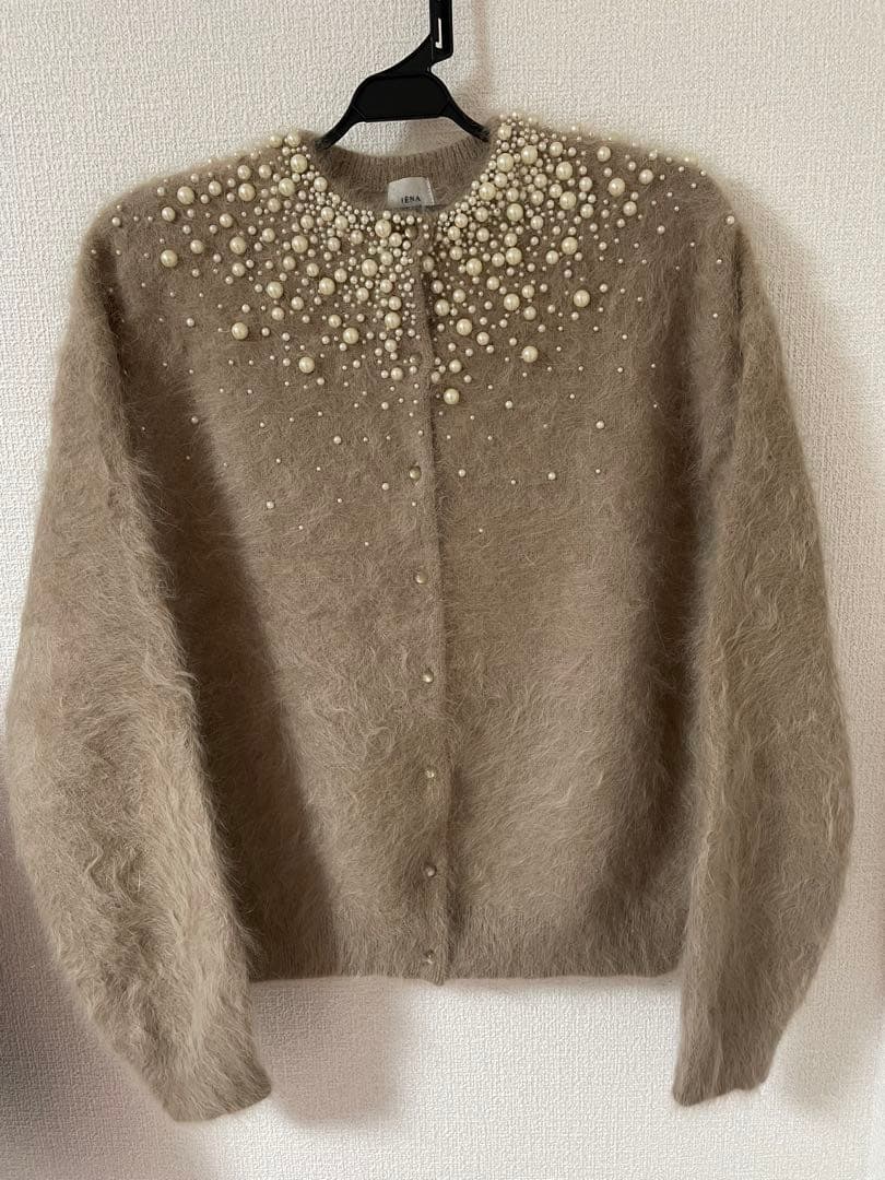 IENA LA BOUCLEアンゴラ混グラデーションパールビーズ刺繍カーディガン