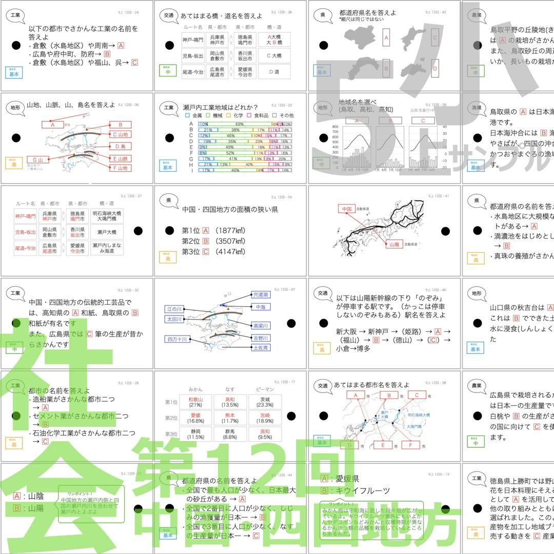 中学受験 暗記カード【5年上 社会11-19回】予習シリーズ 組み分け対策