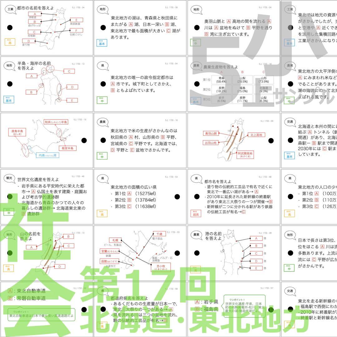 中学受験 暗記カード【5年上 社会11-19回】予習シリーズ 組み分け対策