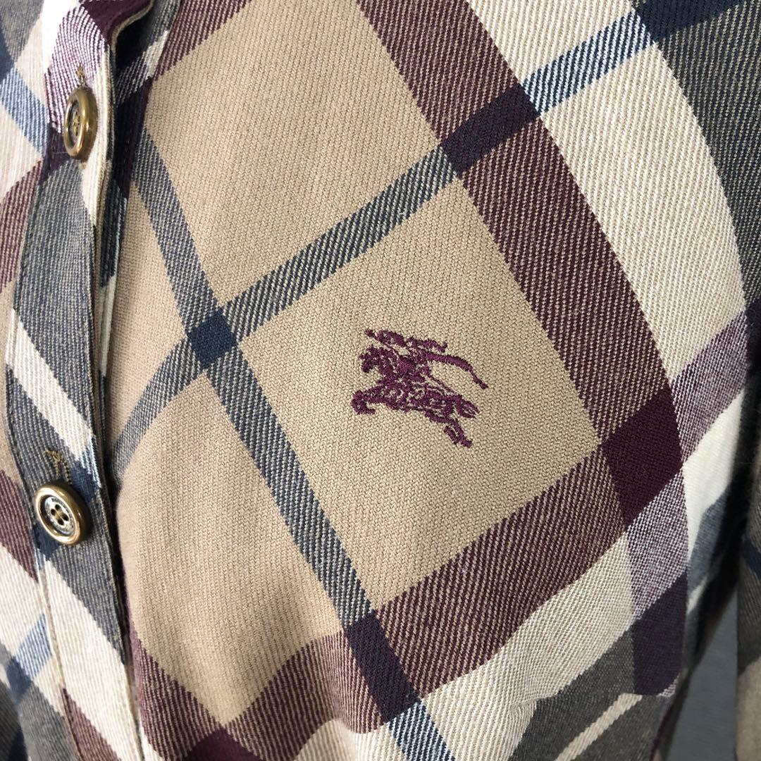 BURBERRY ノバチェック ウール リボン シャツワンピース 36 ブラウン