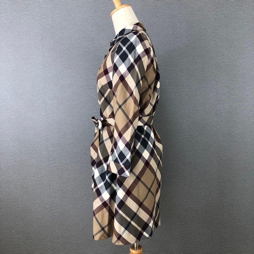 BURBERRY ノバチェック ウール リボン シャツワンピース 36 ブラウン